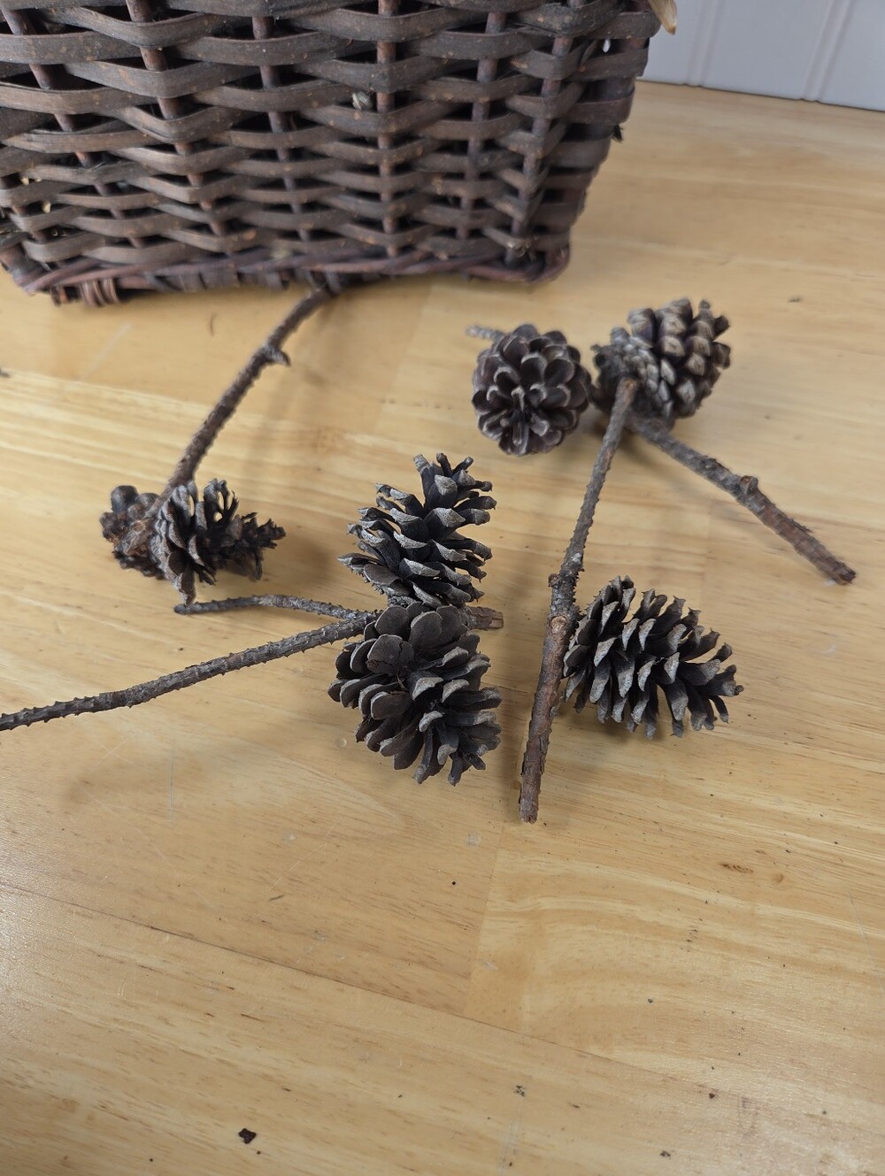 Vintage Basket Full Of Pine Cones Brown Wall Hanging - Picture 6 of 8